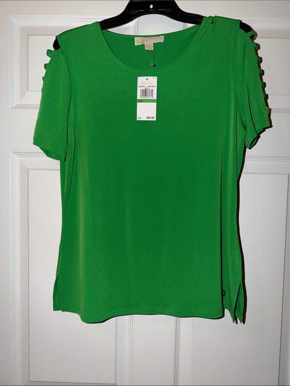 Michael Kors Emerald Green Short Sleeve Top with Cold Shoulder Accents NWT